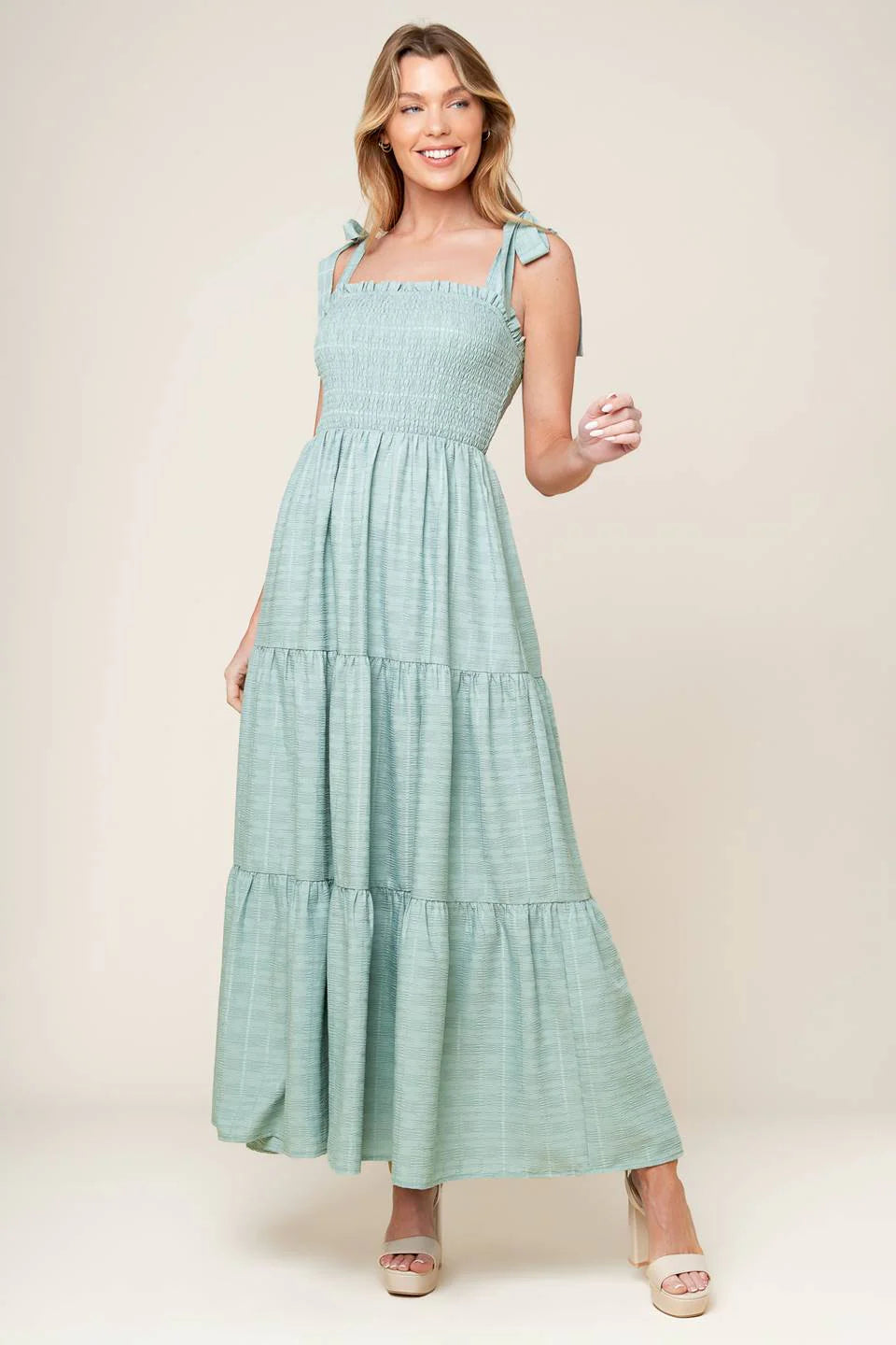 OCEAN BREEZES DUSTY TEAL MAXI DRESS
