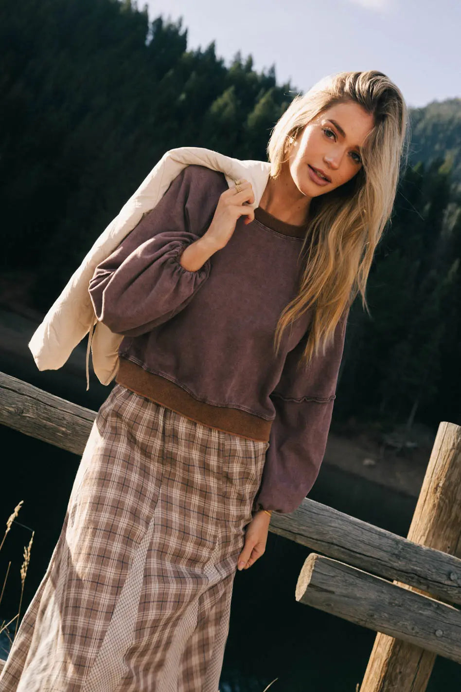 Porter Distressed Crewneck in Berry FINAL SALE