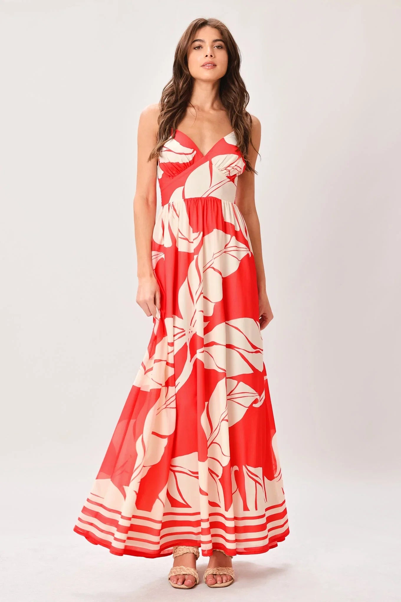 TROPIC BLOOMS RED MAXI DRESS