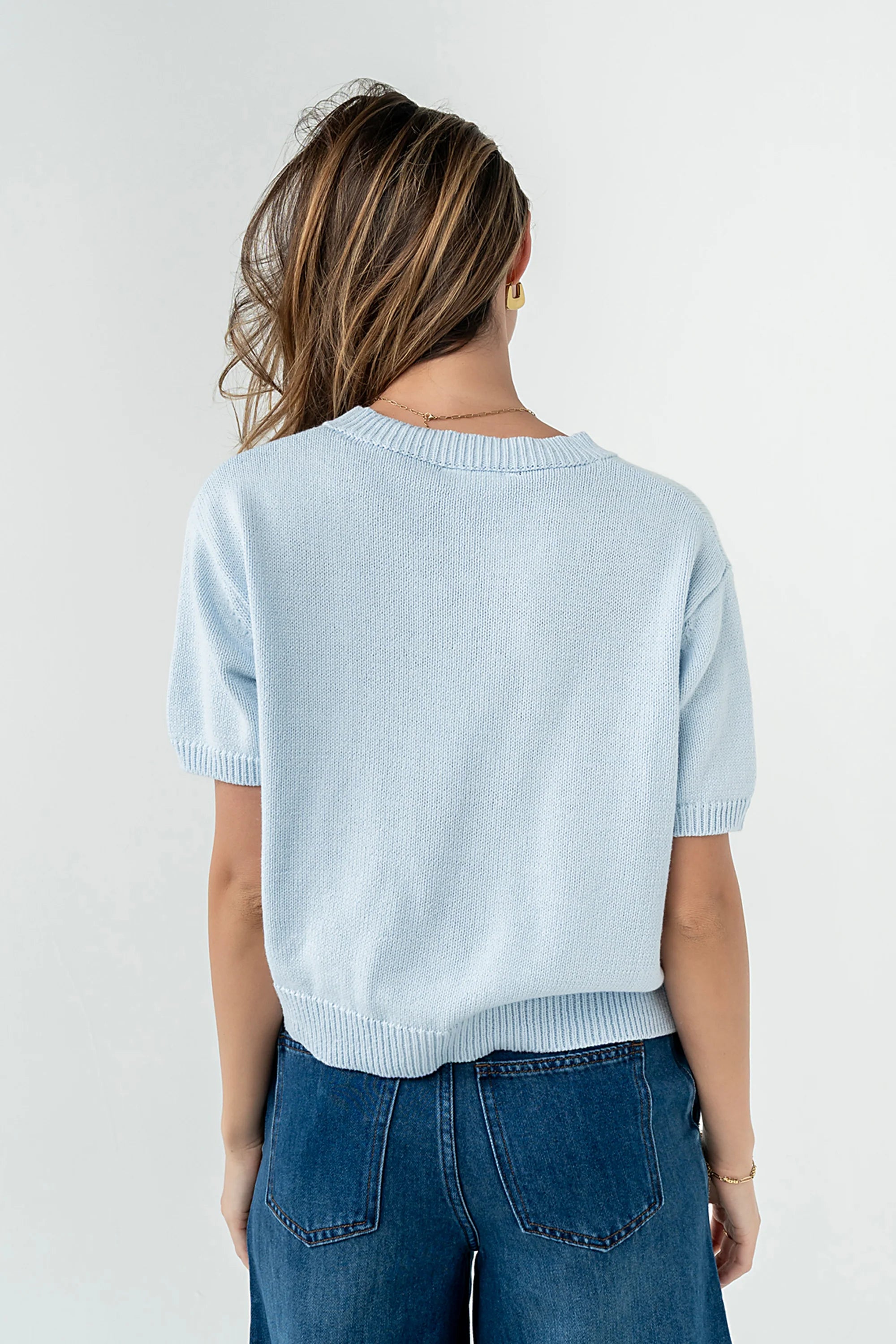 Liza Short Sleeve Cardigan in Blue