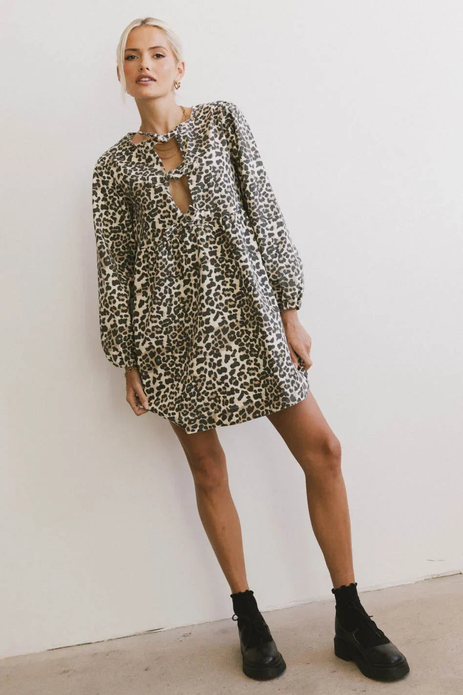 Tyler Peplum Mini Dress in Leopard FINAL SALE
