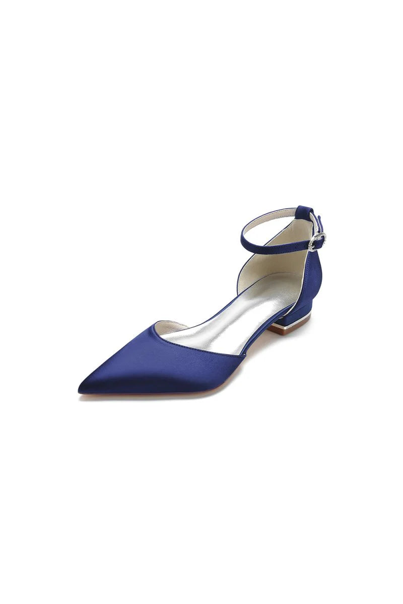 Satin Pointed Toe Ankle Strap Kitten Heels