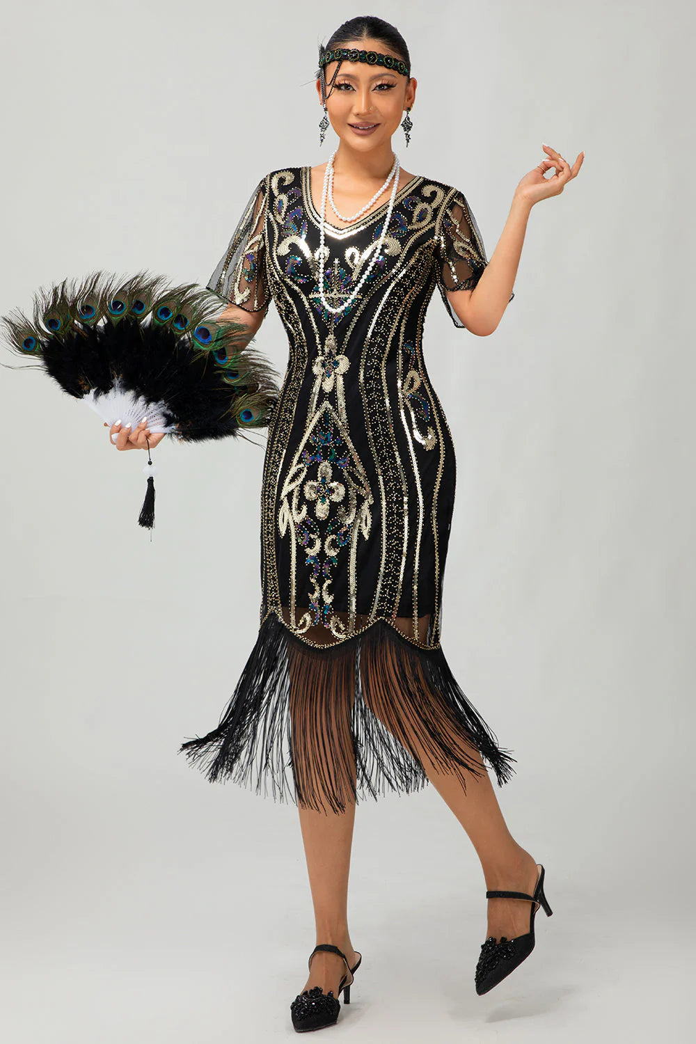 Flapper Burgundy Sequin Bodycon Fringed 1920s Dress