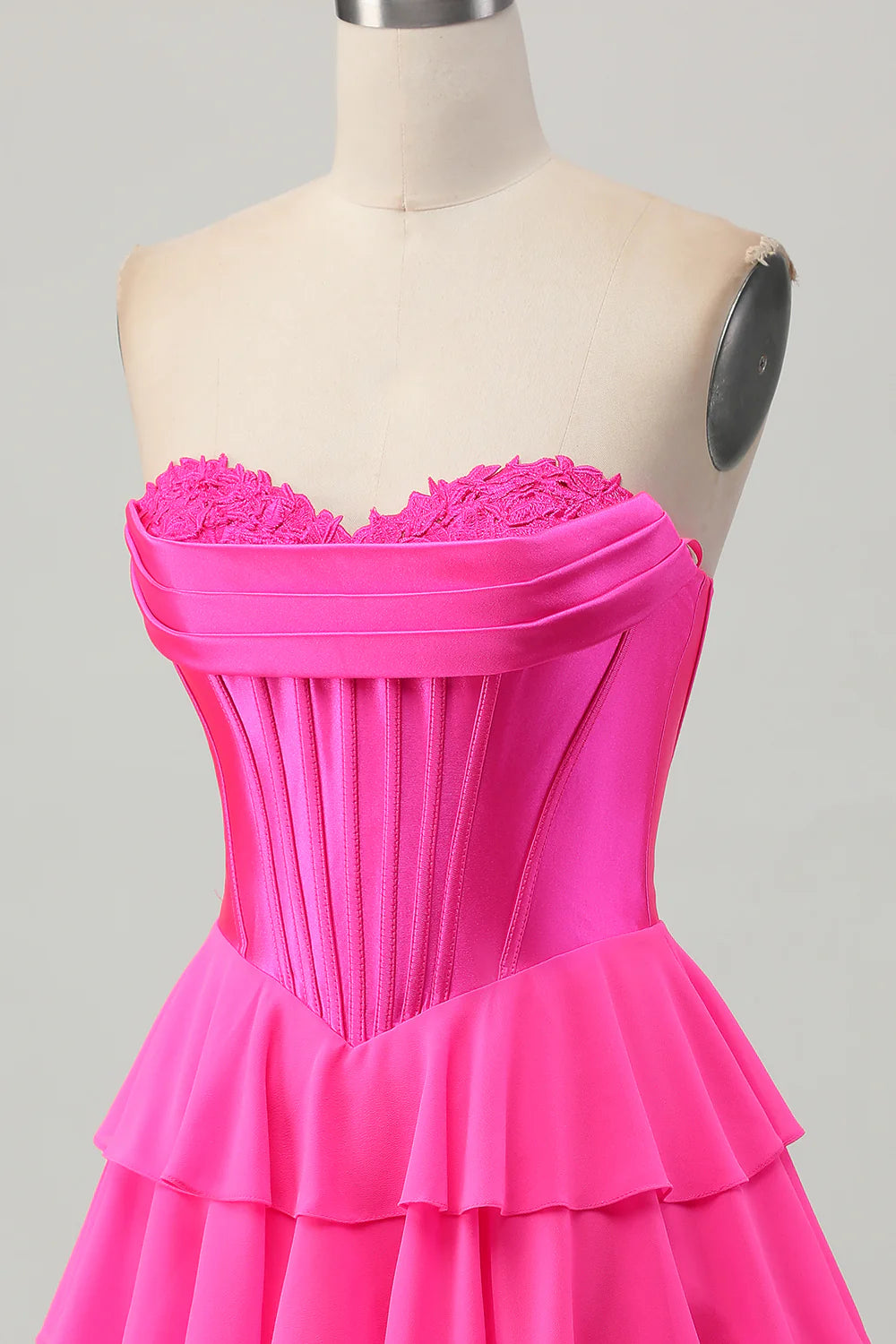 Fuchsia A Line Tiered Sweetheart Corset Short Homecoming Dress
