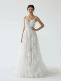 Boho White A Line Lace Appliques Wedding Dress