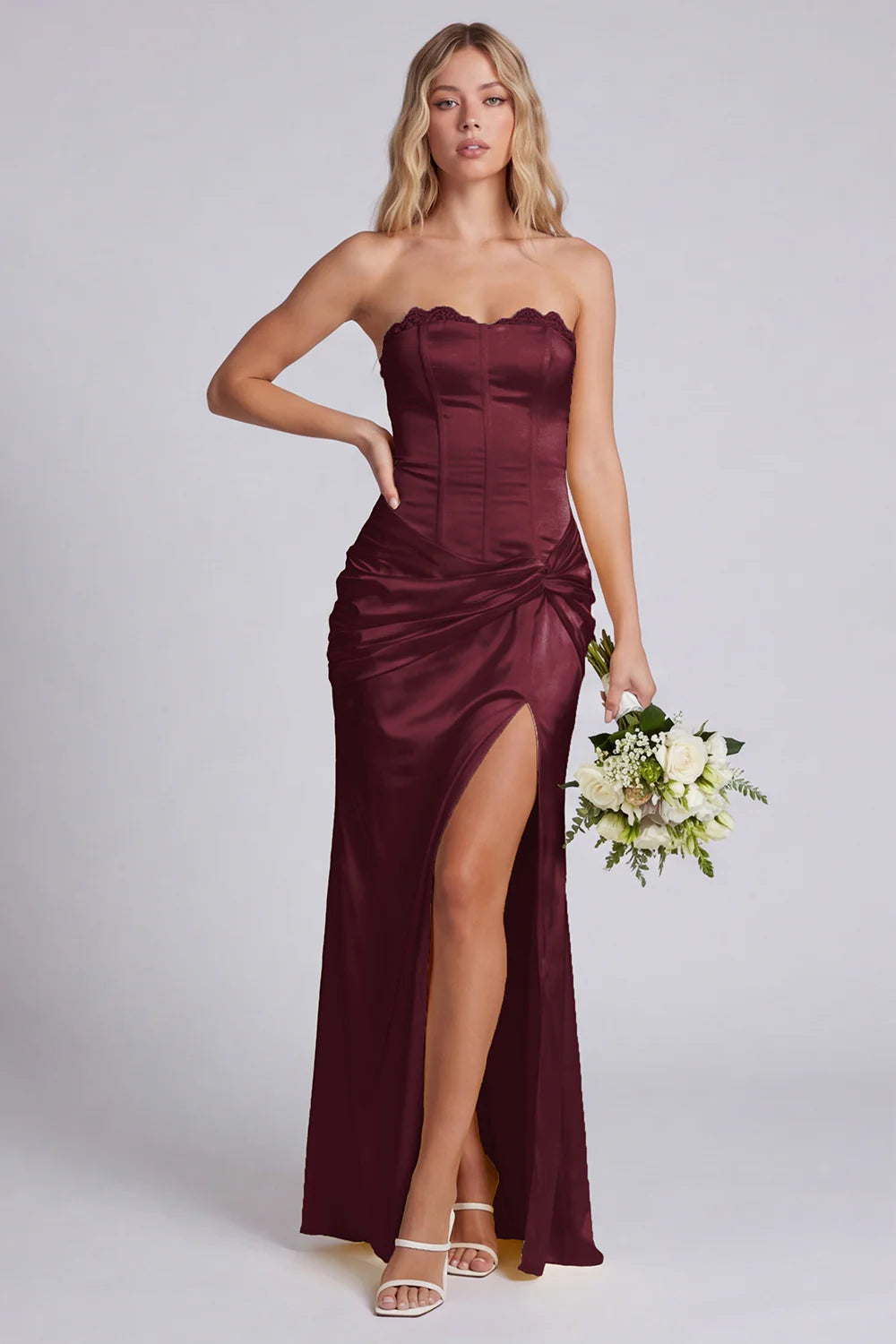 Strapless Daffodil Corset Mermaid Bridesmaid Dress with Slit