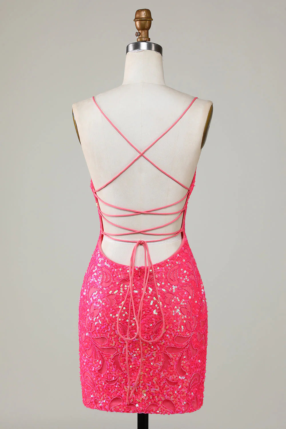 Sparkly Fuchsia Spaghetti Straps Beaded Tight Short Homecoming Dress