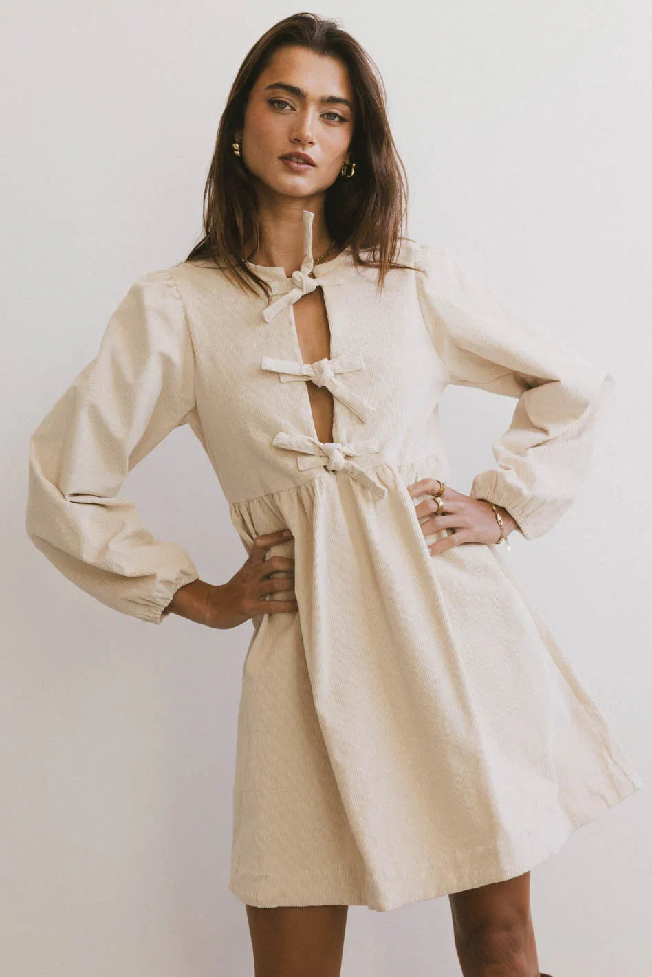 Tyler Peplum Mini Dress in Ivory Corduroy FINAL SALE