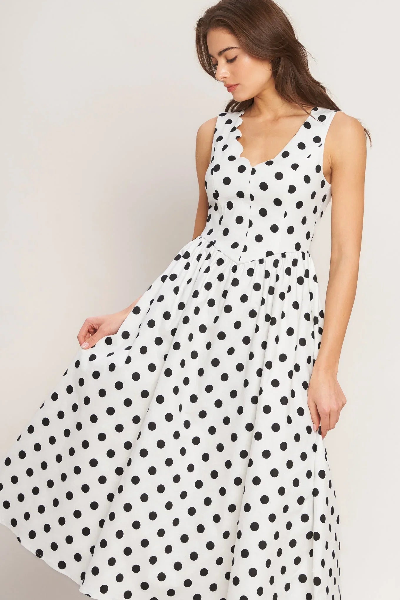VINTAGE WHISPER POLKA DOT MIDI DRESS