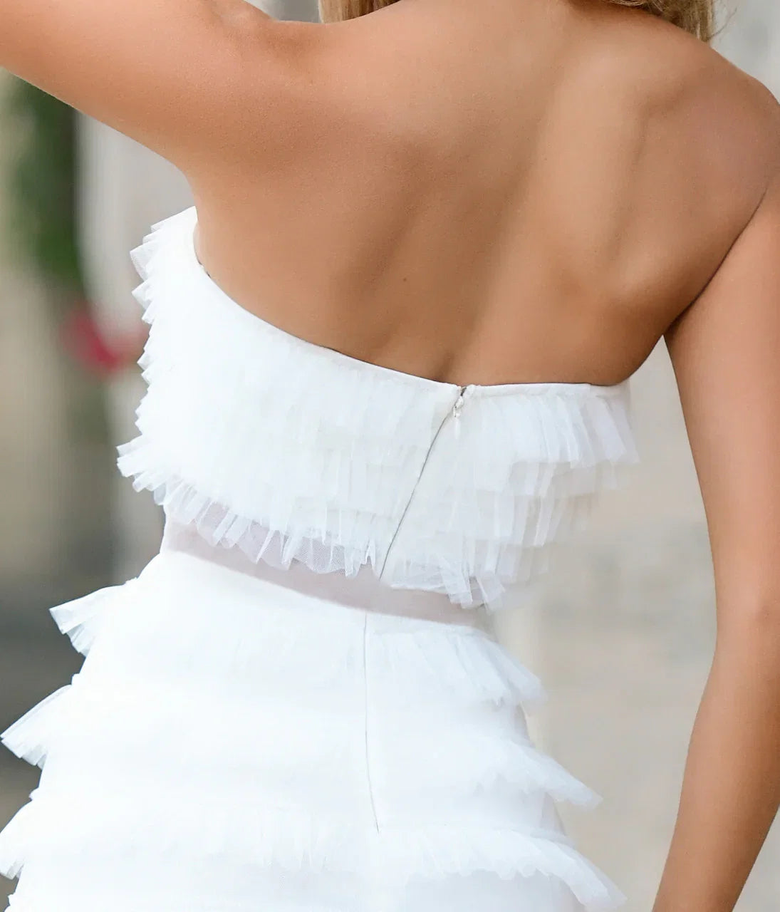 Georgia Maxi Dress White Ruffle Tulle Dress With Sheer Detail