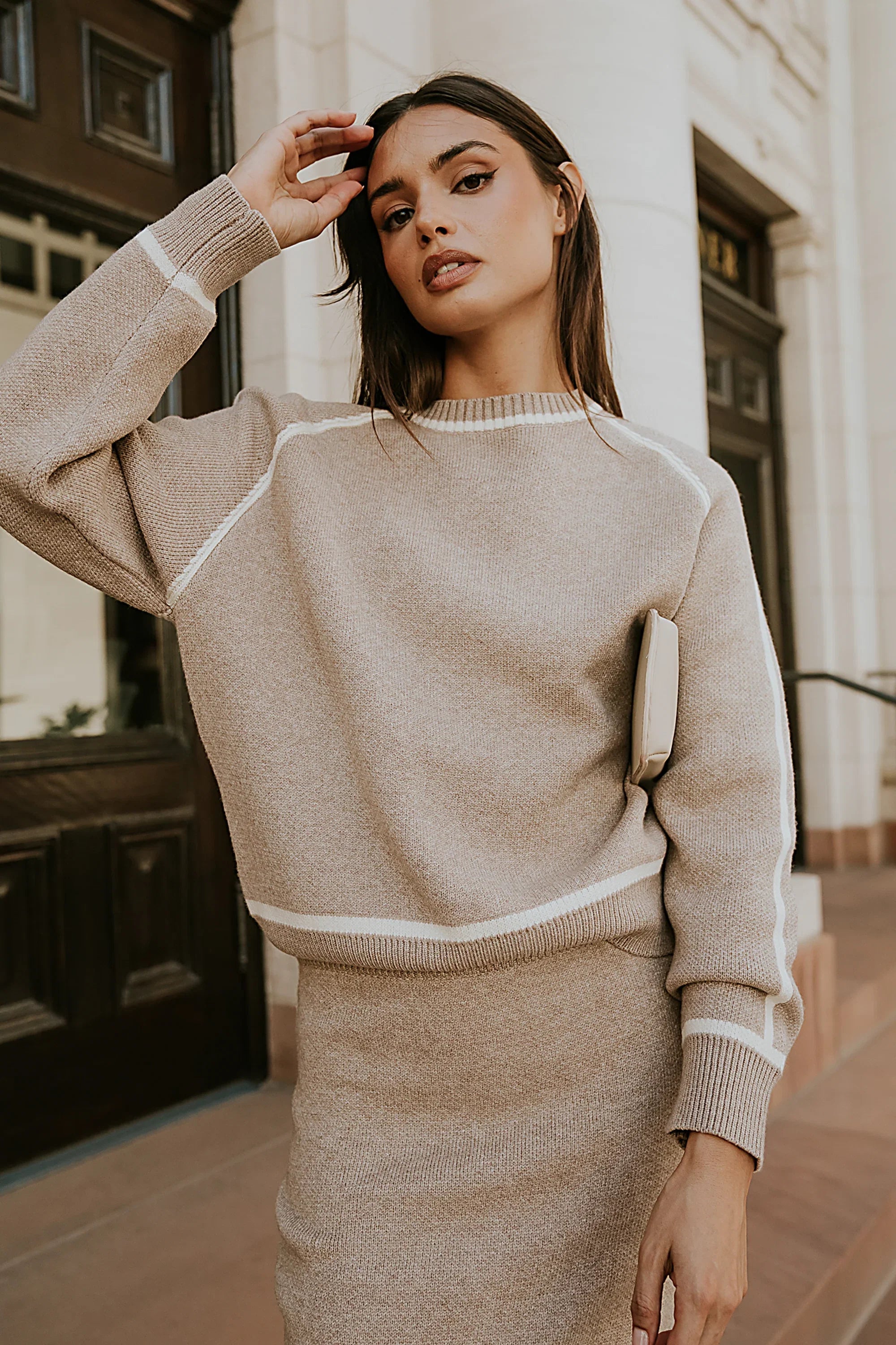 Kenna Contrast Sweater in Oatmeal