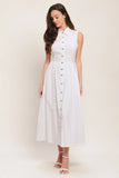 PEARL BUTTON DOWN WHITE MIDI DRESS