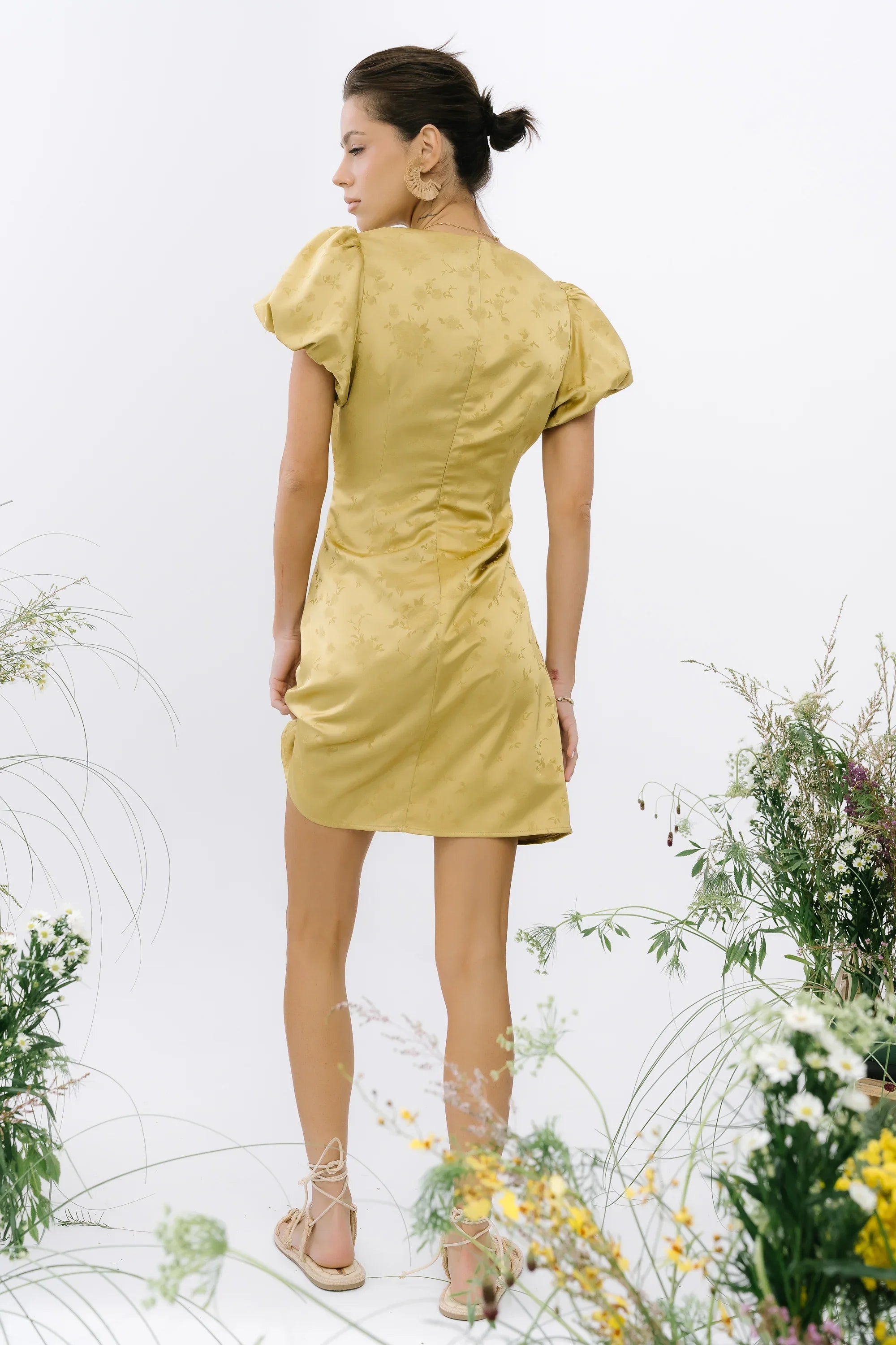 Brenna Floral Mini Dress in Chartreuse