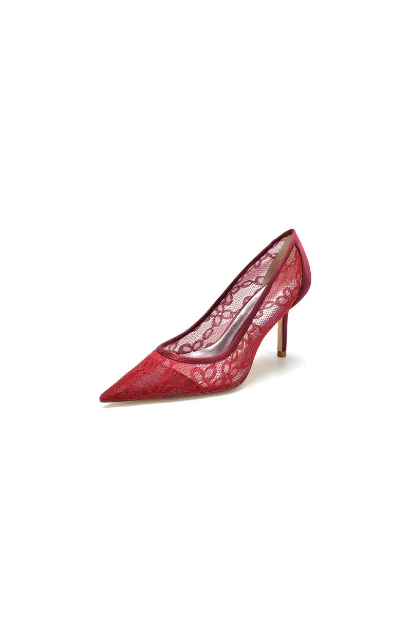 Pointed Toe Bridal Heels with Lace