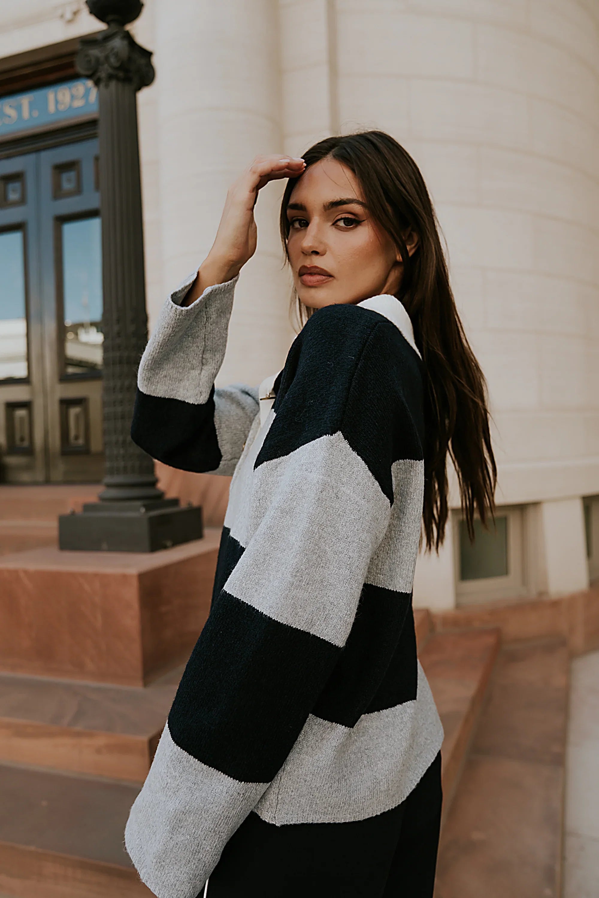 Kenzie Striped Sweater in Navy