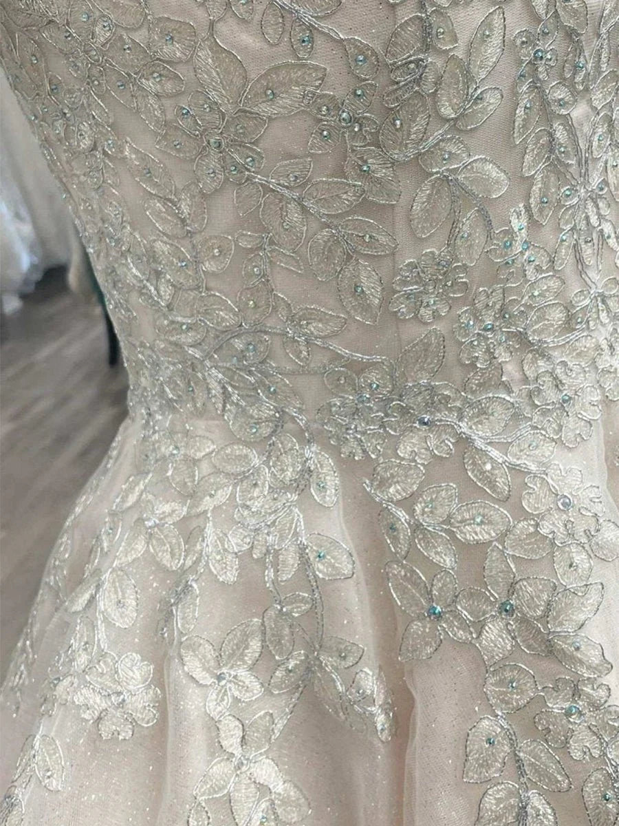Lace White Appliques A Line Short Wedding Dress