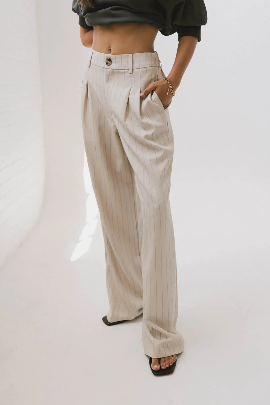 Reese Striped Slacks in Cream FINAL SALE