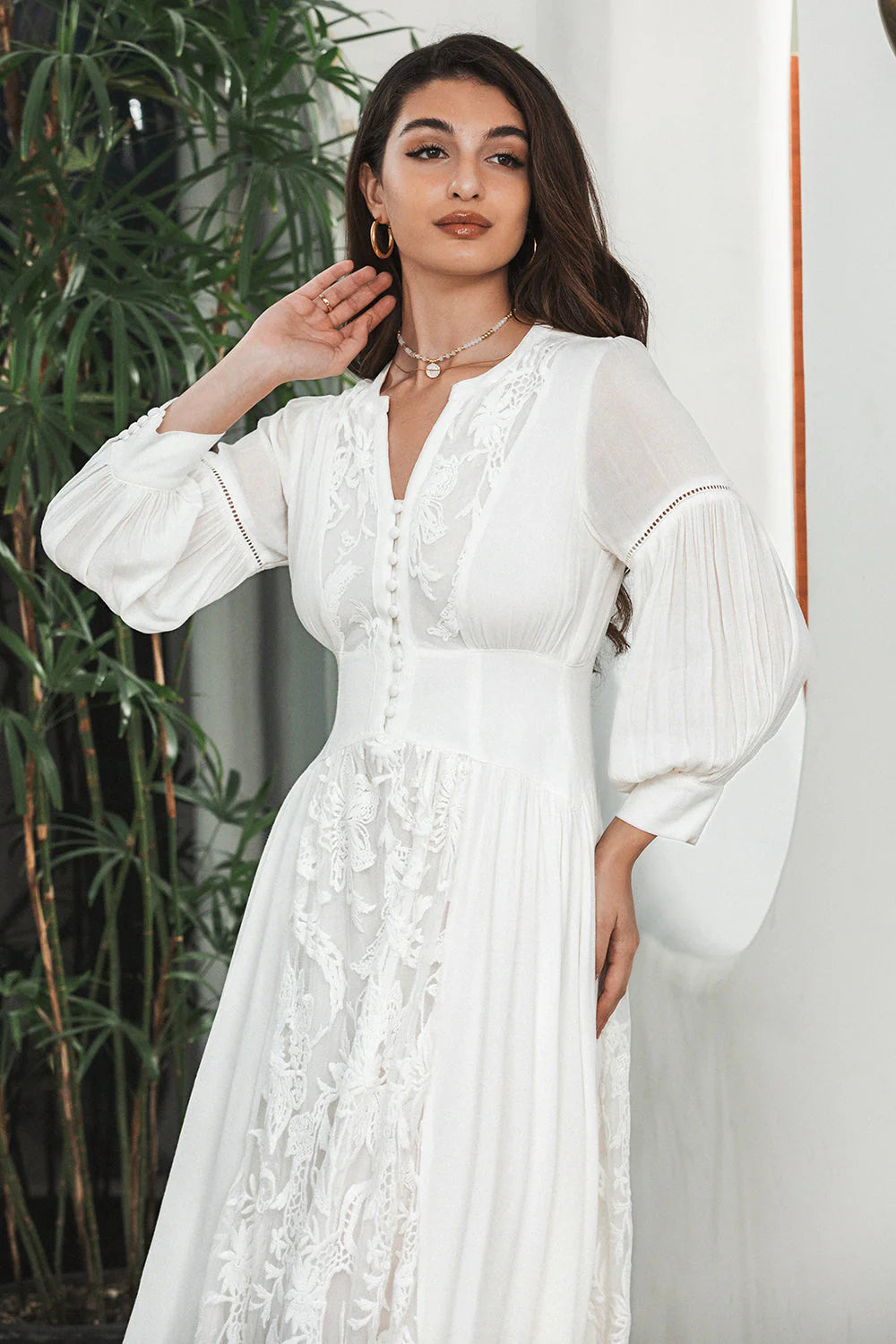 Classy A Line Long Sleeves Boho White Graduation Dress with Lace