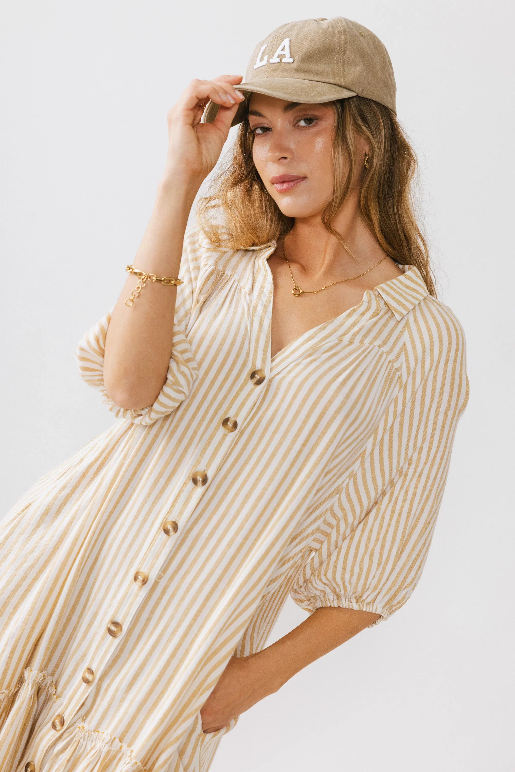 Theo Striped Midi Dress in Mustard FINAL SALE