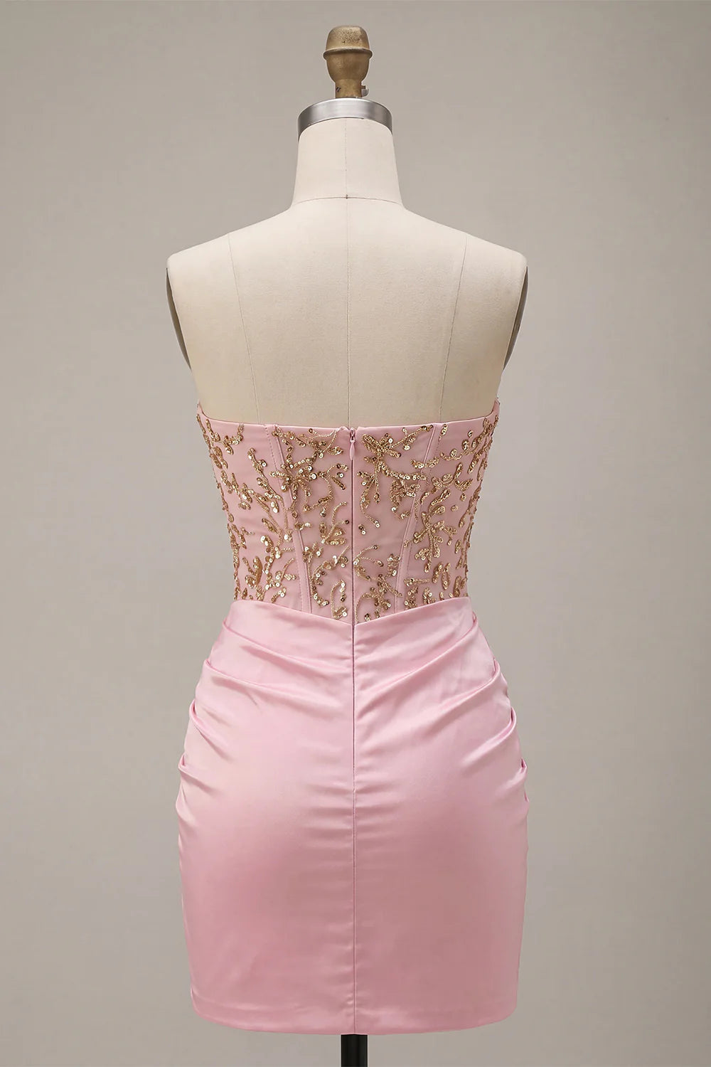 Strapless Pink Beaded Bodycon Corset Homecoming Dress