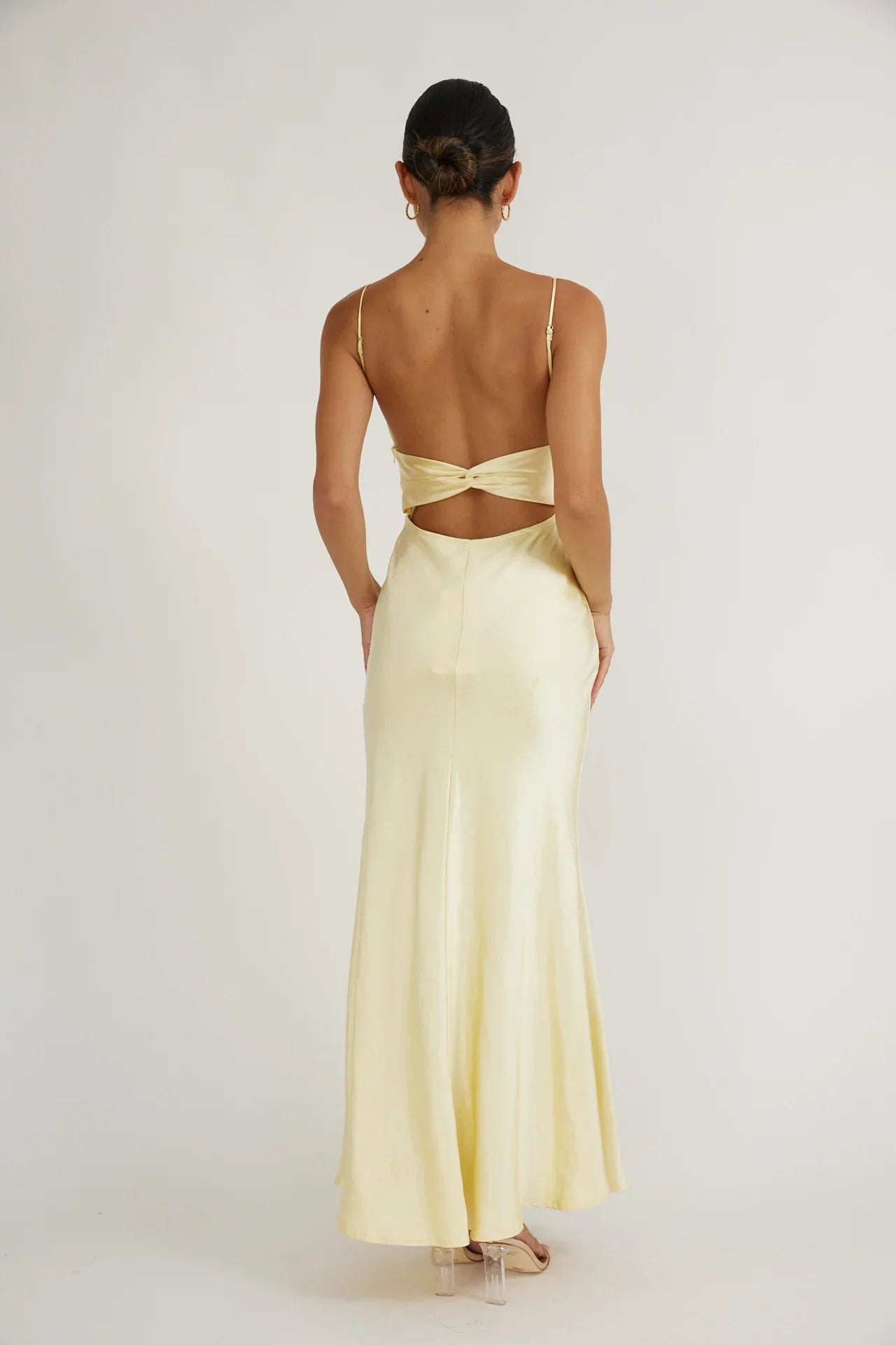 Paula Maxi Dress Lemon Yellow Satin Slip Dress