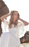 Off The Shoulder Lace Jersey Dress With Embroideries Ruffles