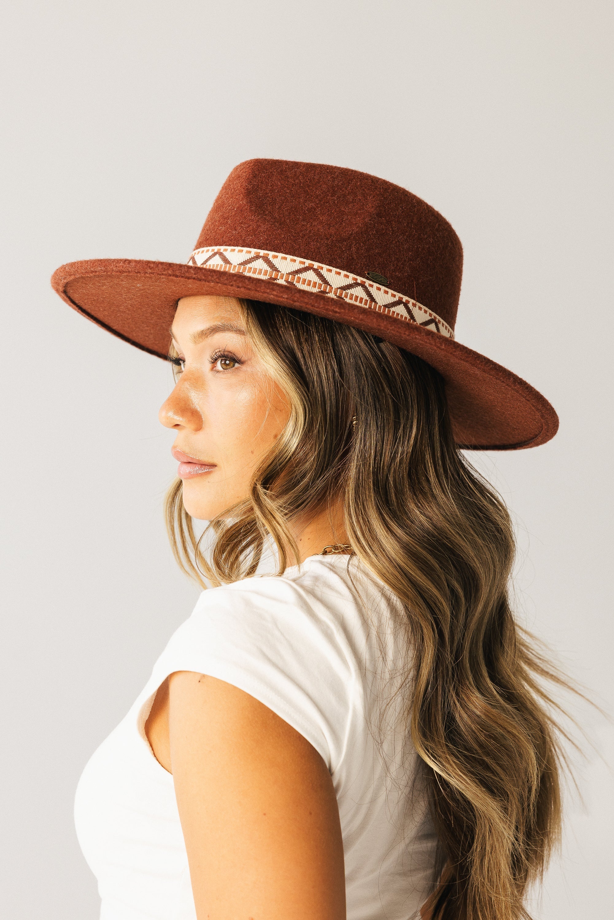 Geometric Felt Hat in Rust
