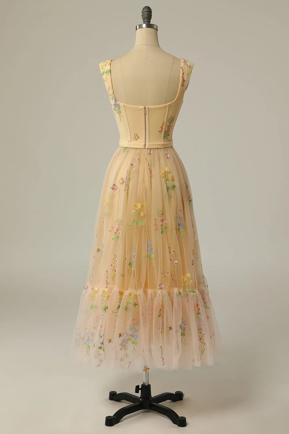 A Line Sweetheart Lilac Tea Length Prom Dress with Embroidery