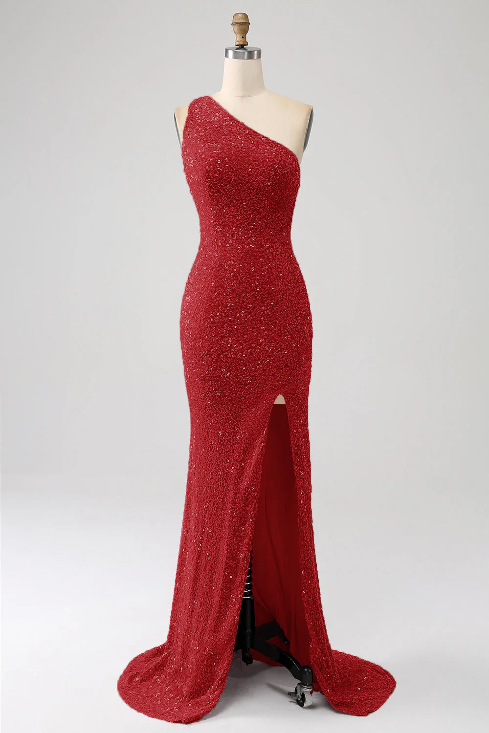 Fuchsia Mermaid One Shoulder Sparkly Sequins Prom Dress with Slit