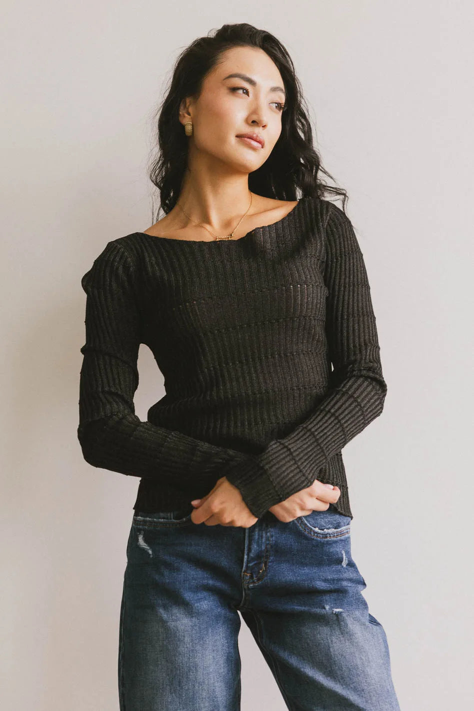 Gemma Sheer Ribbed Top in Black FINAL SALE