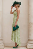 Sage Green A Line Ruched One Shoulder Mother of the Bride Dress