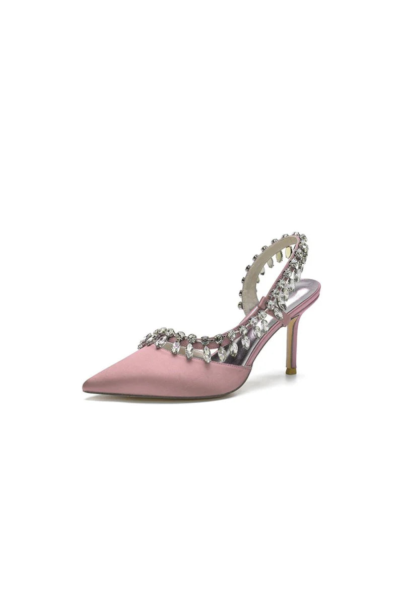 Pointed Toe Heels With Crystal Slingback Strap
