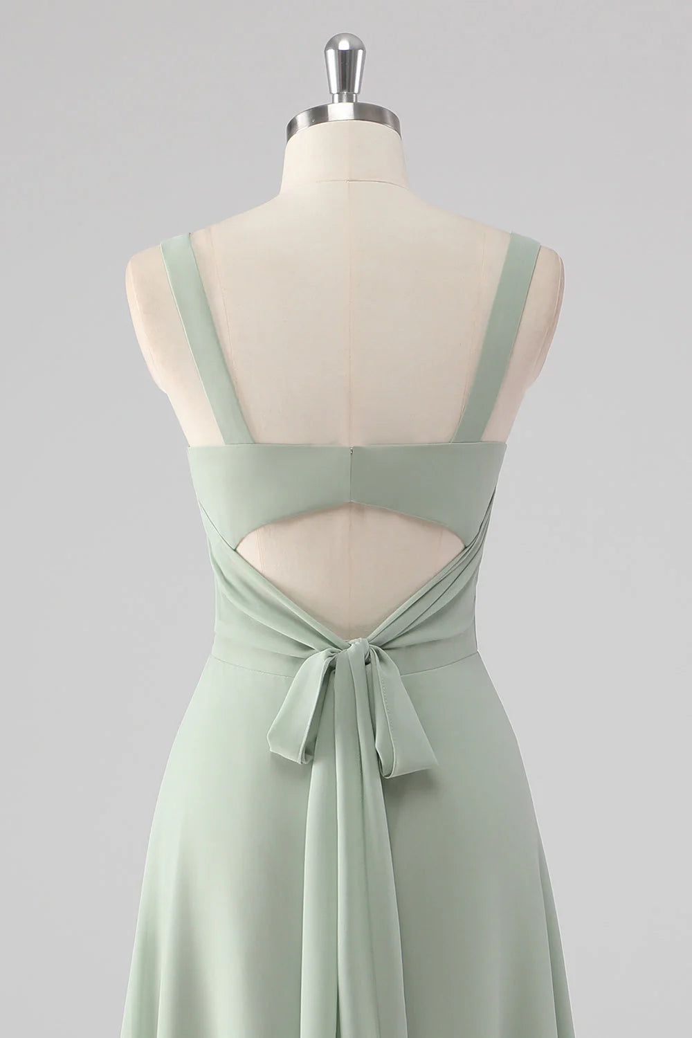 Sage Green Chiffon V Neck A Line Long Bridesmaid Dress with Slit