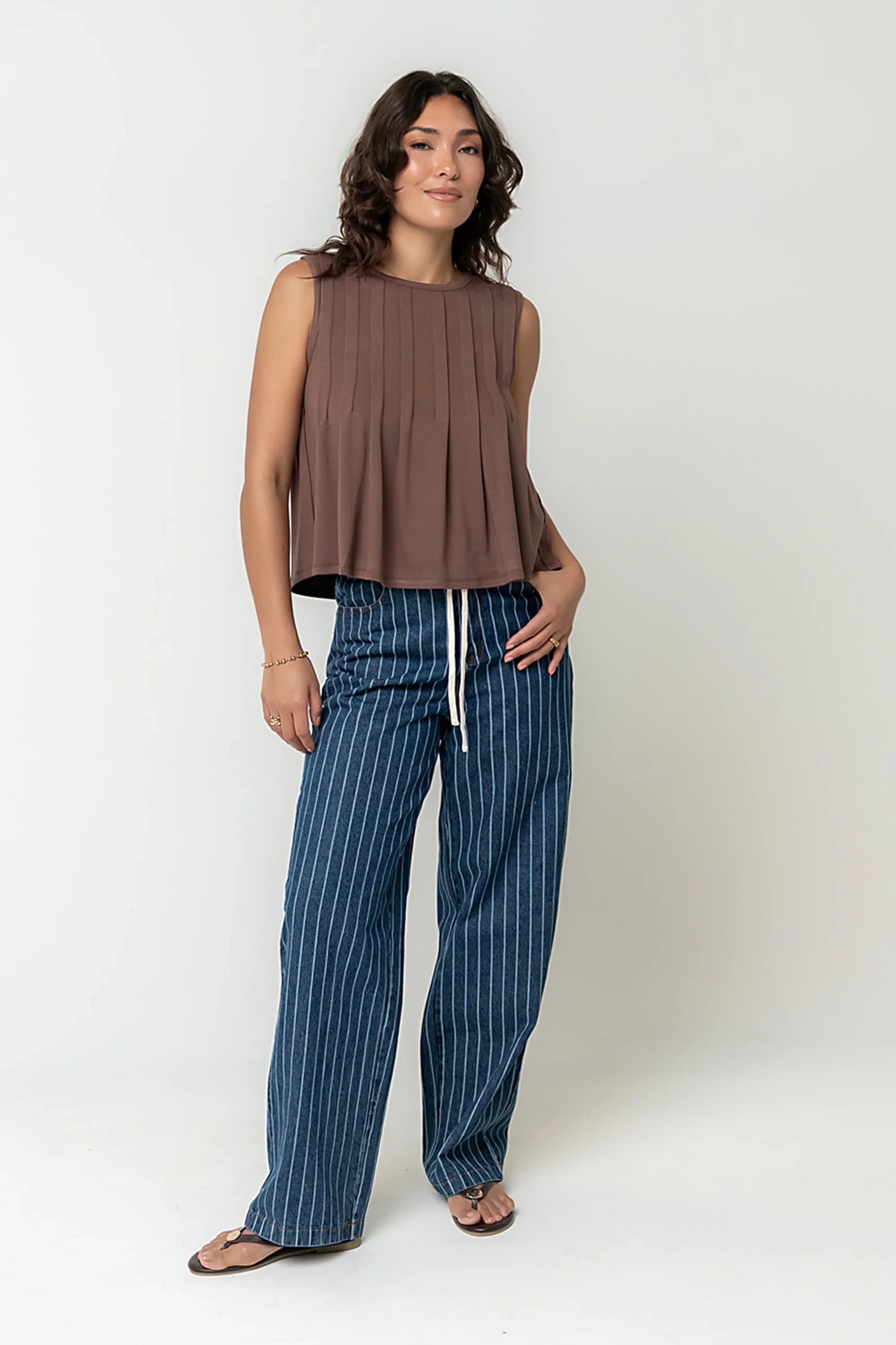 Alice Pintuck Top in Brown