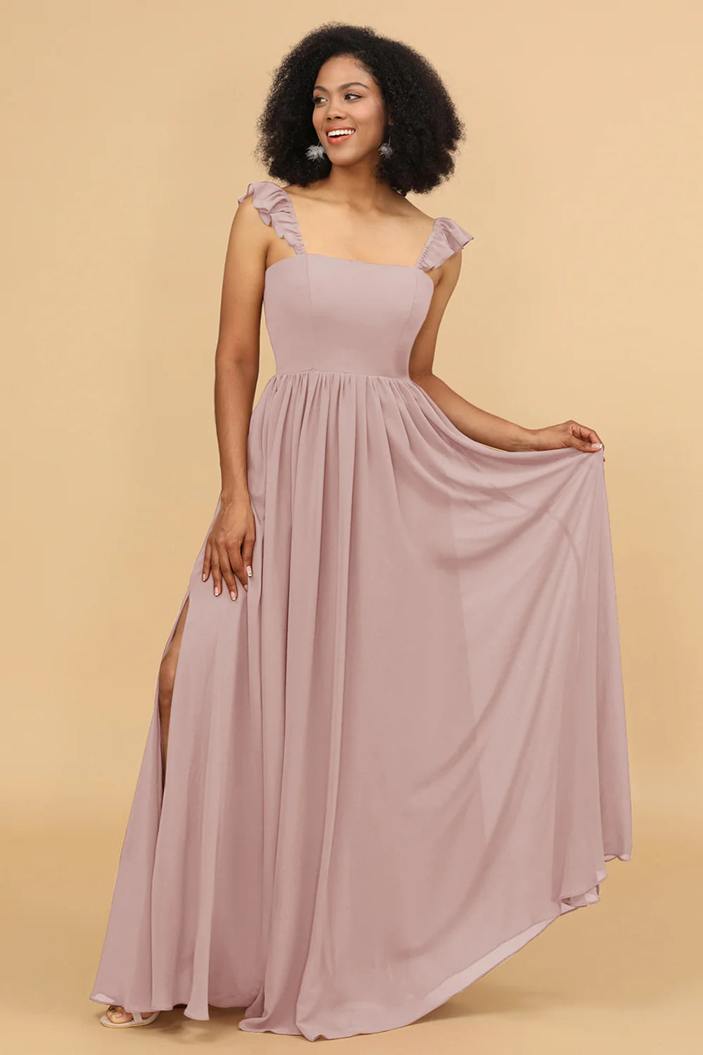 A Line Floor Length Chiffon Bridesmaid Dress With Ruffles