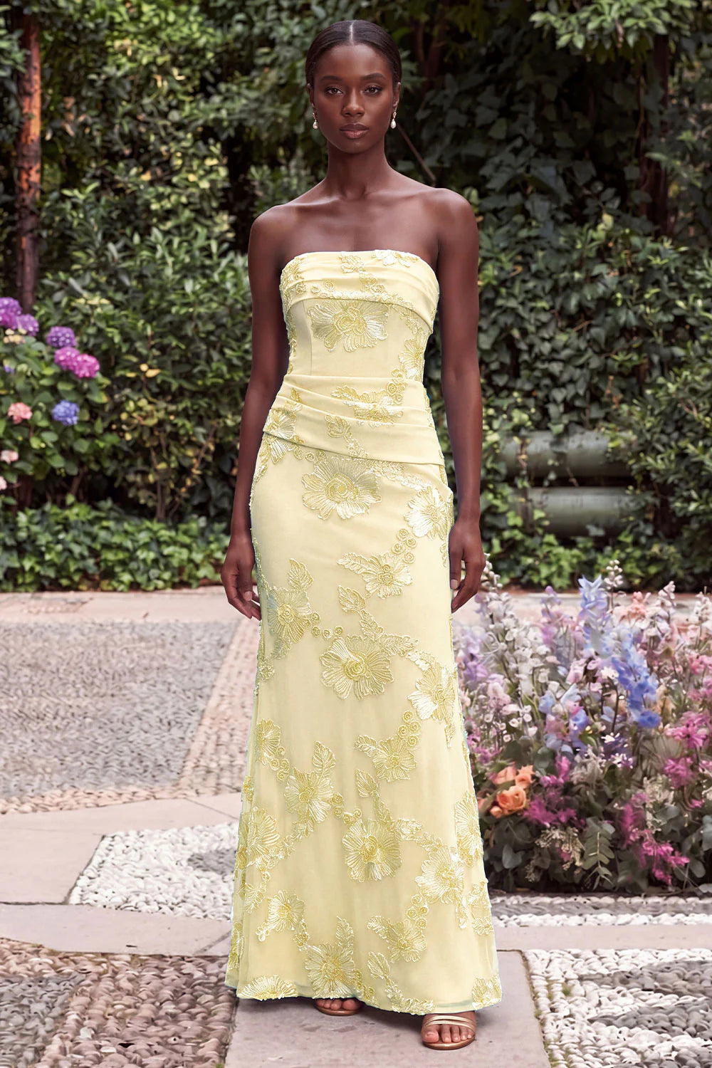 Strapless Blue Mermaid Floral Embroidery Wedding Guest Dress