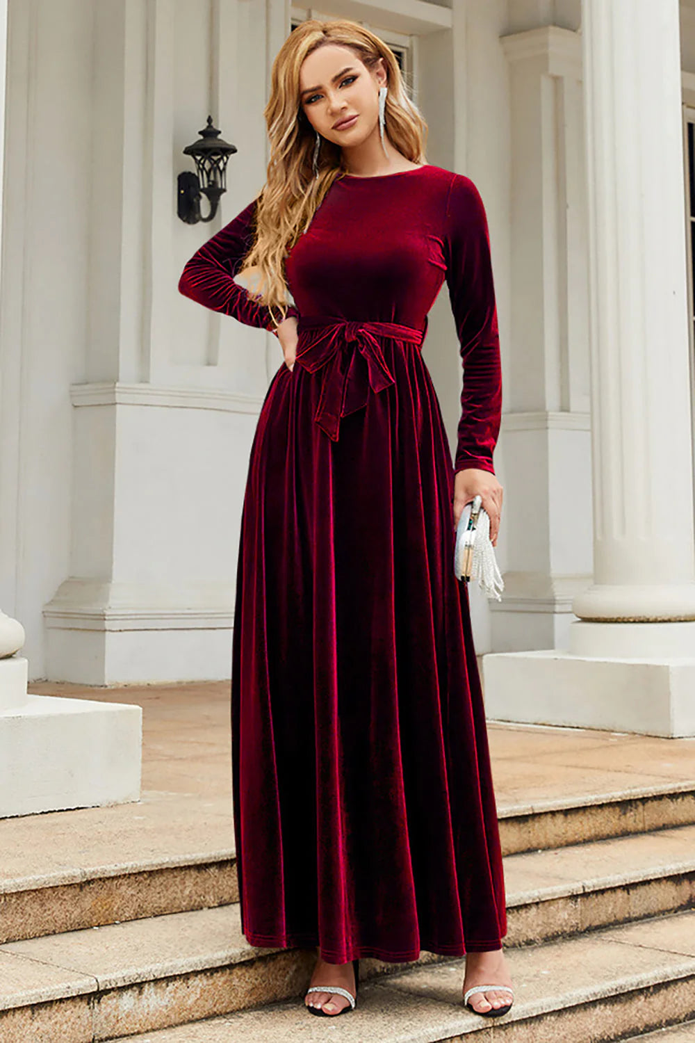 Black A Line Jewel Neck Velvet Floor Length Party Dress