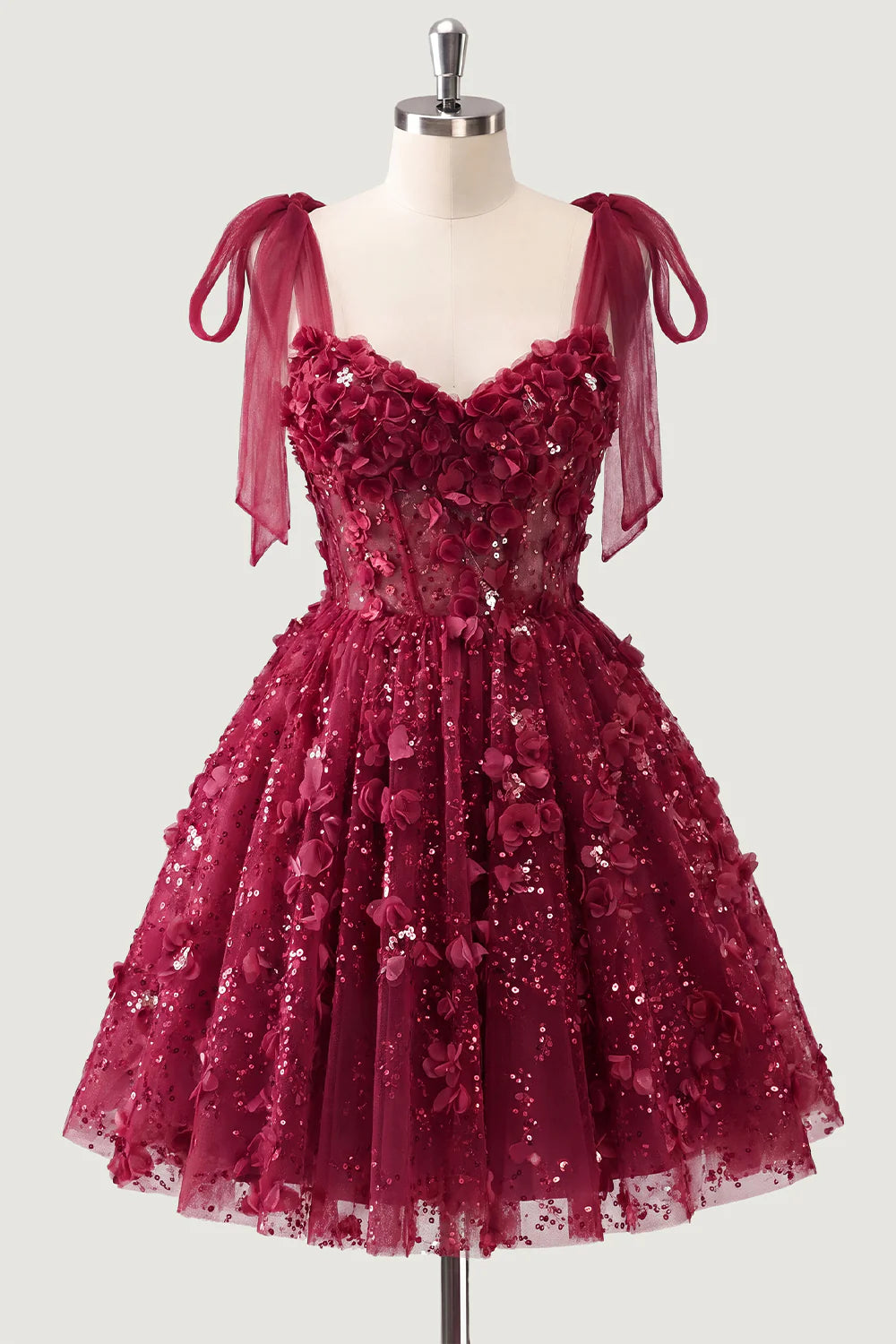 Lilac Sequin A Line Corset Short Homecoming Dress with 3D Flowers
