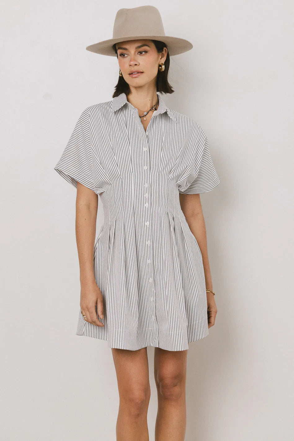 Erica Button Front Mini Dress in White FINAL SALE
