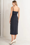 VERTICAL MICRO CRYSTAL NAVY MIDI DRESS