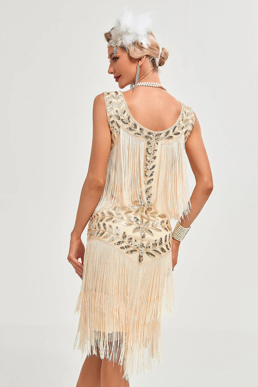 Black Gatsby Flapper Dress with Sequins and Fringes