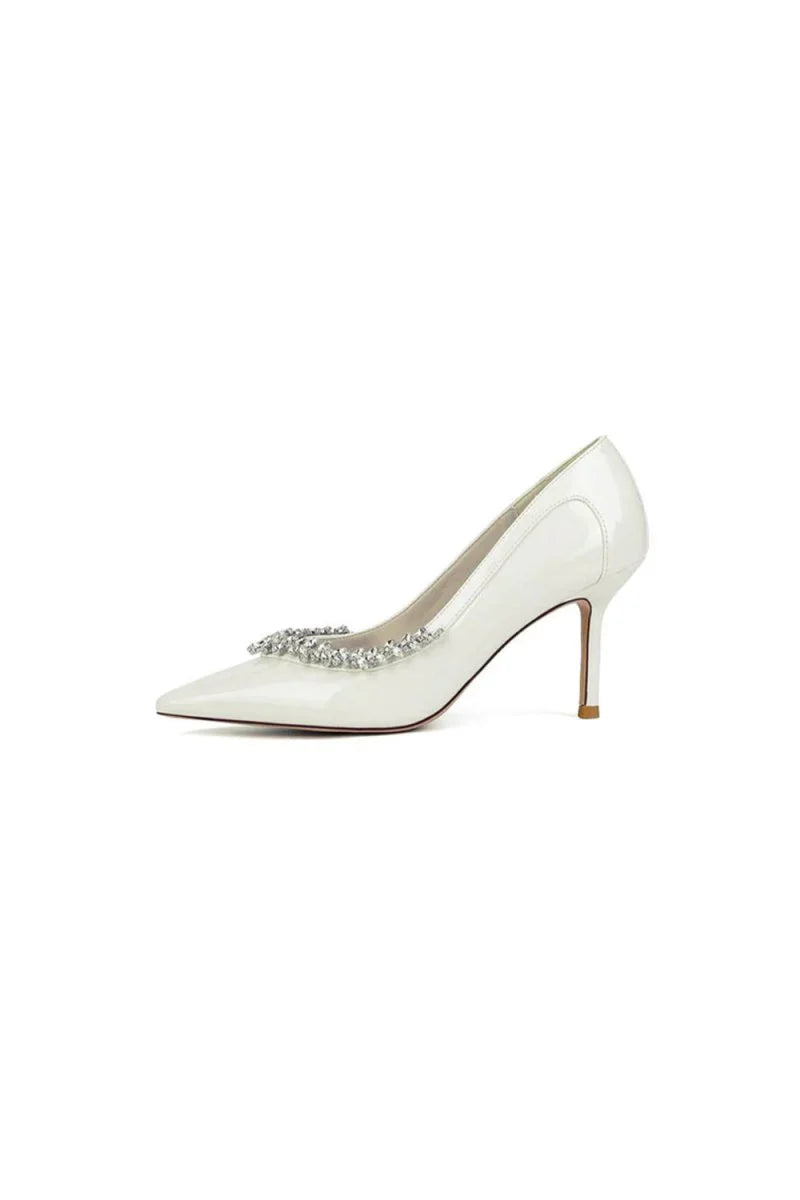 Ivory High Heels with Crystal Embellished Metal Accent