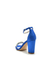 Beaded Open Toe Ankle Strap Satin Chunky Heels
