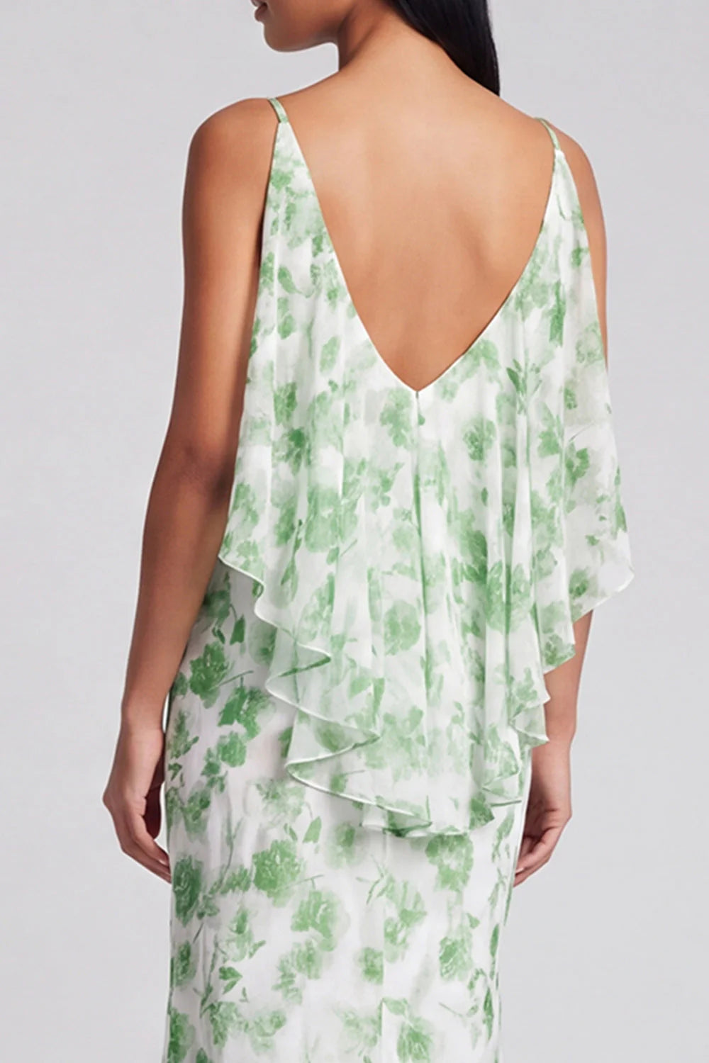 Light Blue Floral Spaghetti Straps Mermaid Maxi Dress