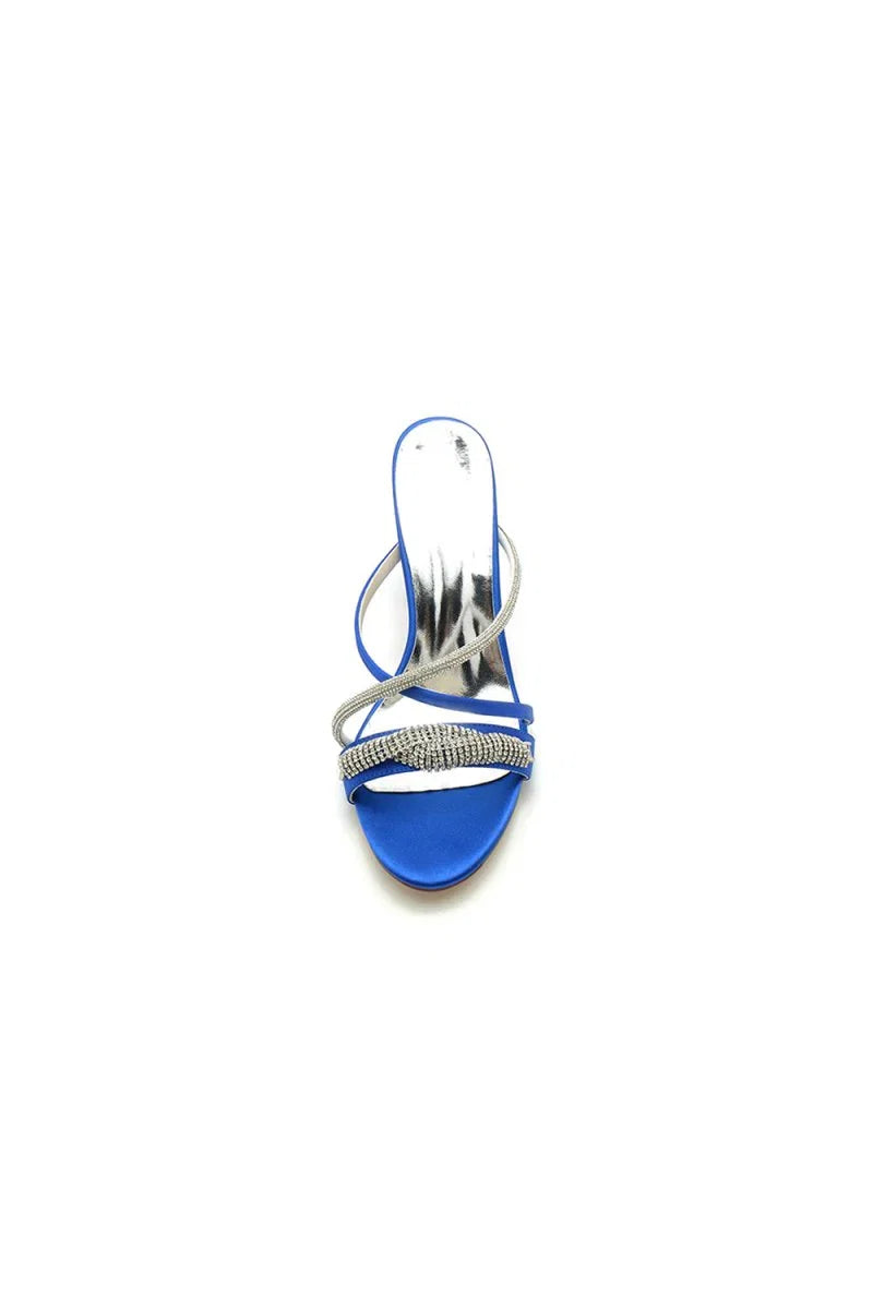Open Toe Block Heels with Rhinestone