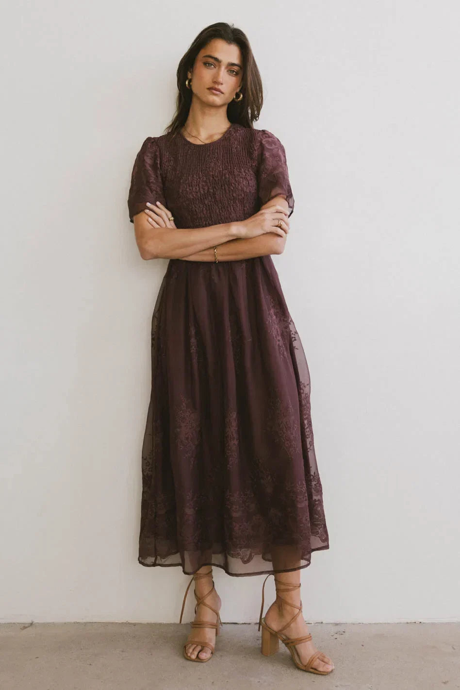 Alora Embroidered Dress in Maroon FINAL SALE