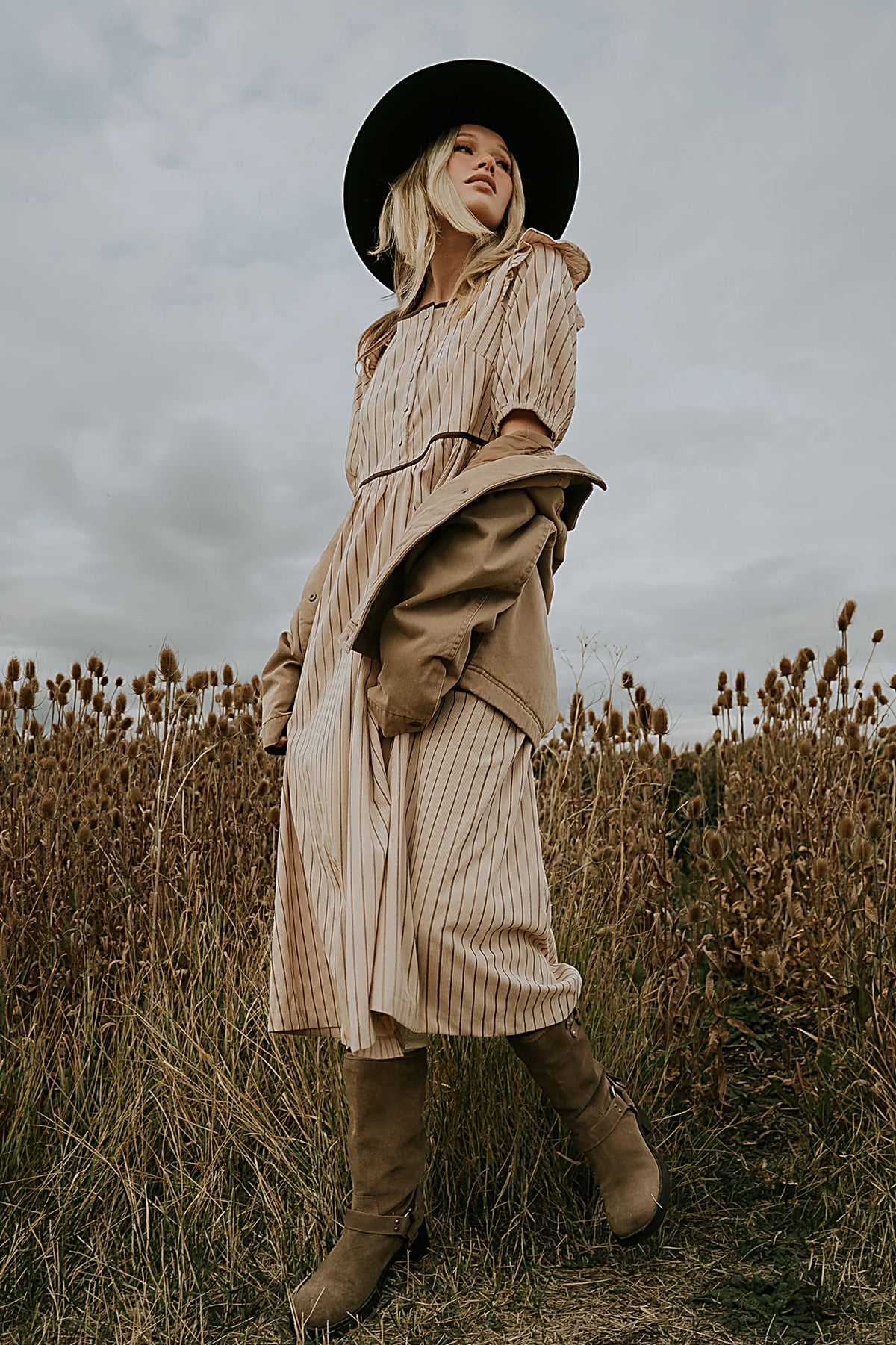 Berlin Corduroy Baby Doll Midi Dress in Taupe FINAL SALE