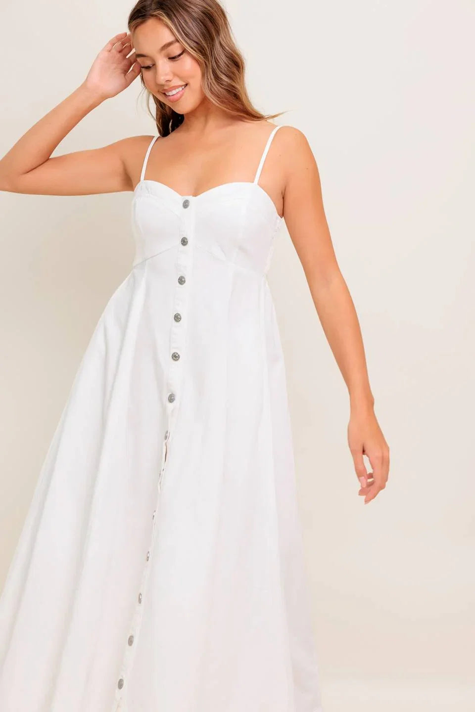 BREE BUTTON DOWN MIDI DRESS WHITE