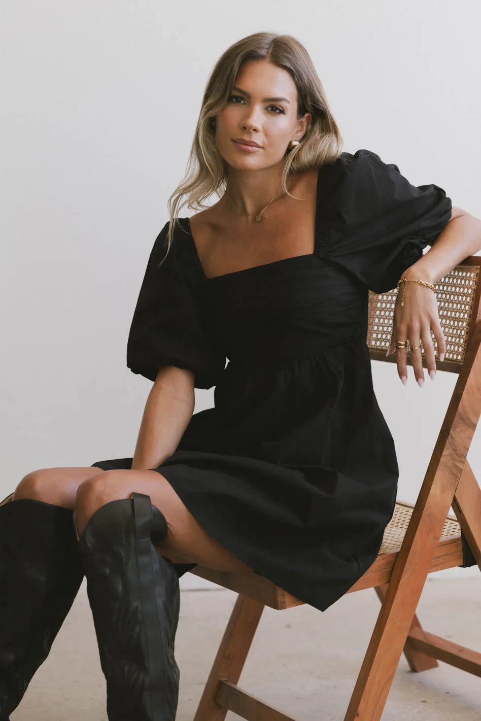 Dinah Pleated Mini Dress in Black FINAL SALE