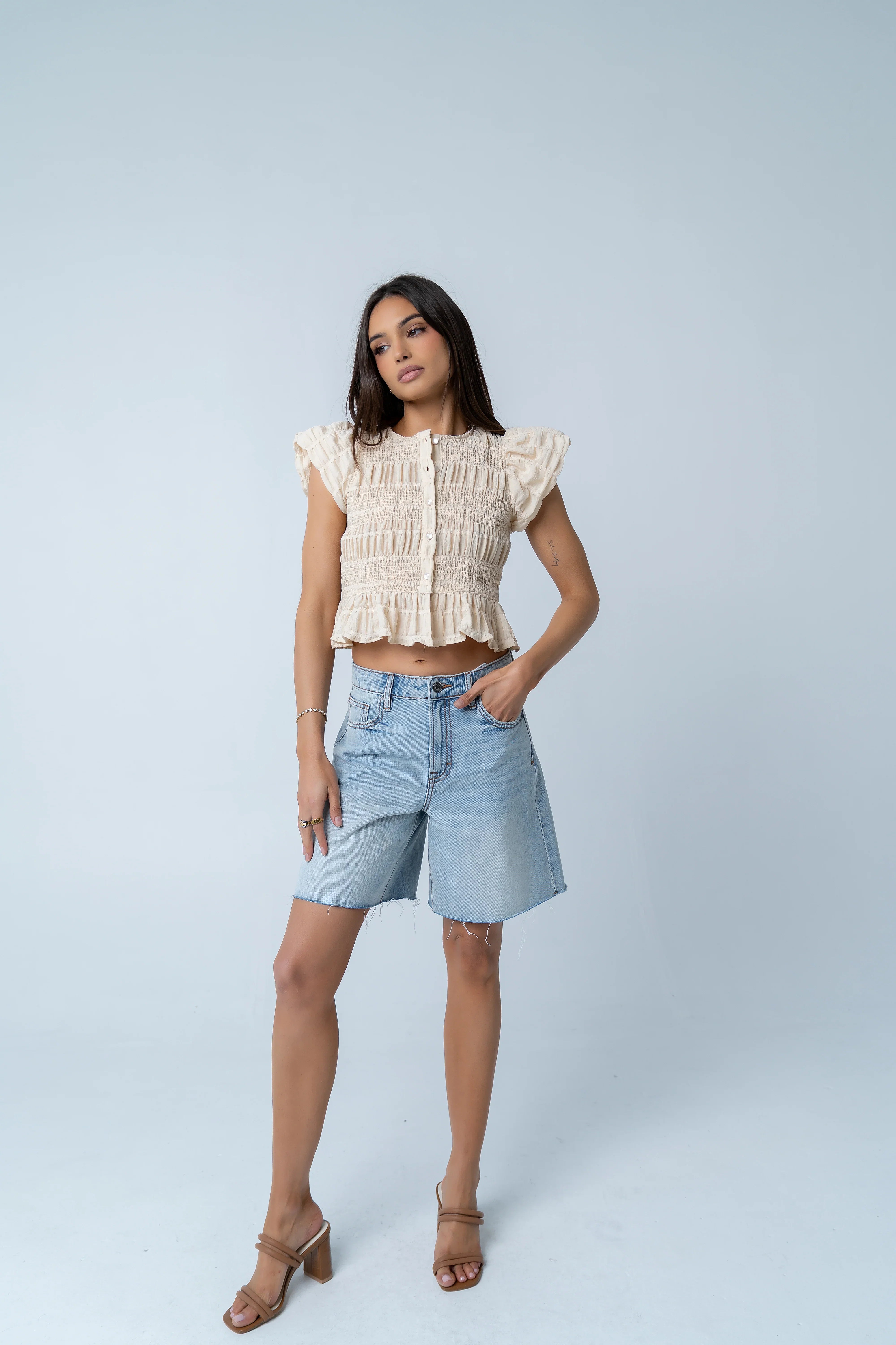 Holly Smocked Blouse in Cream